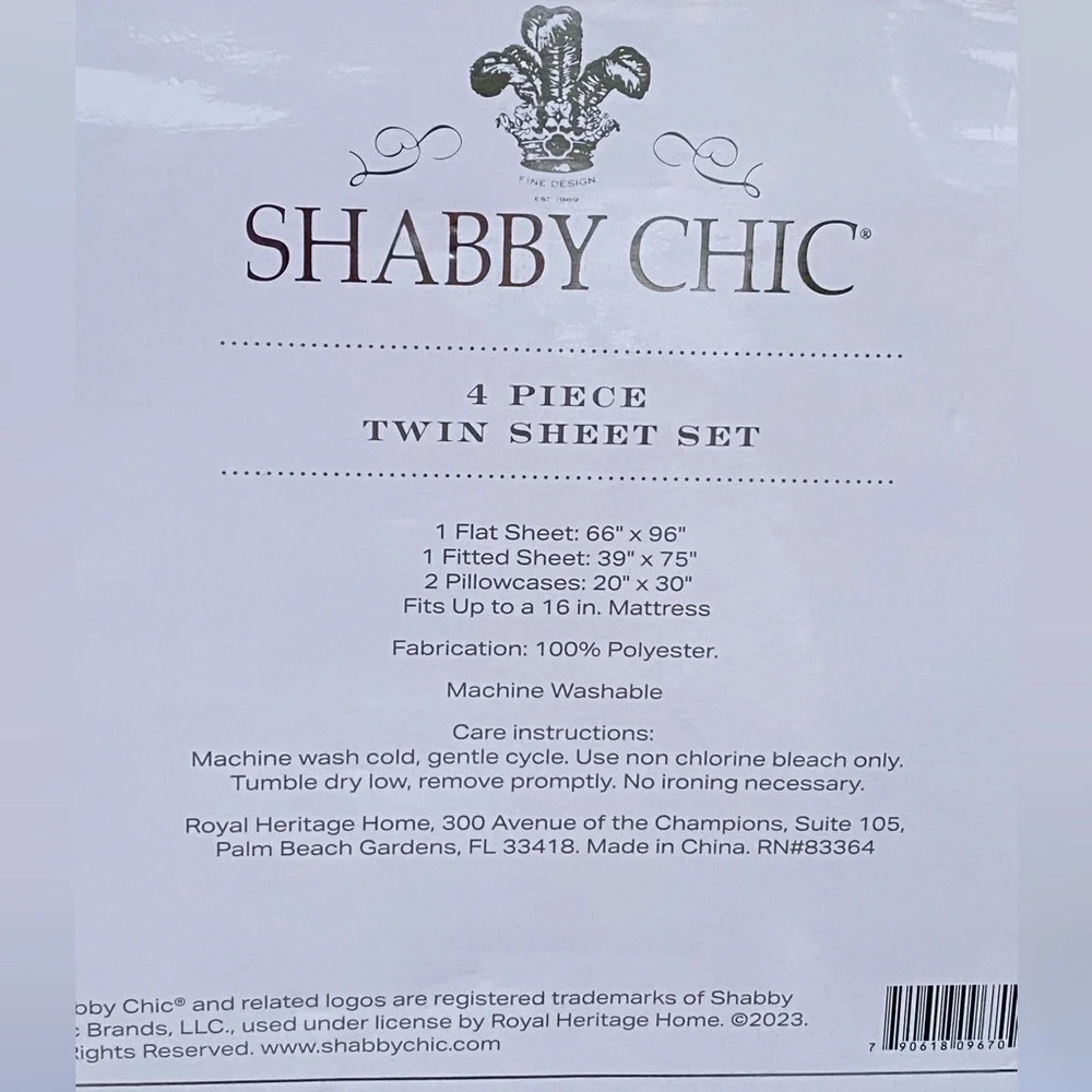 Shabby Chic Blue Floral Green Polyester TWIN Sheet Set 4pc